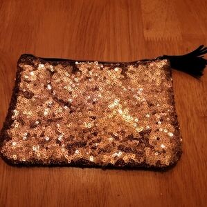 Ipsy gold sequin cosmetic bag, w/ tassel
